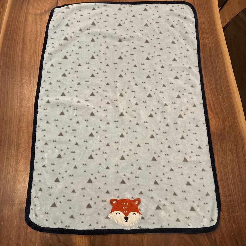 Parent's Choice Blue Fox Face Baby Blanket Triangles Fleece Walmart 30x40"